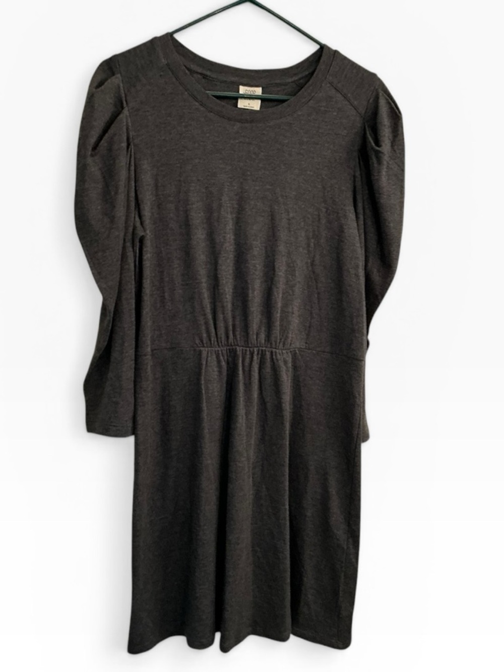 Everyday Black Long-Sleeve Gathered-Waist Dress